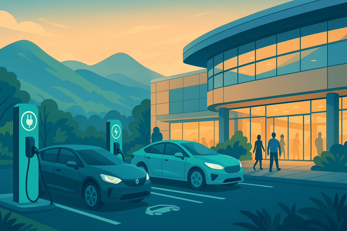 Centro comercial de Envigado con estaciones de carga para vehículos eléctricos