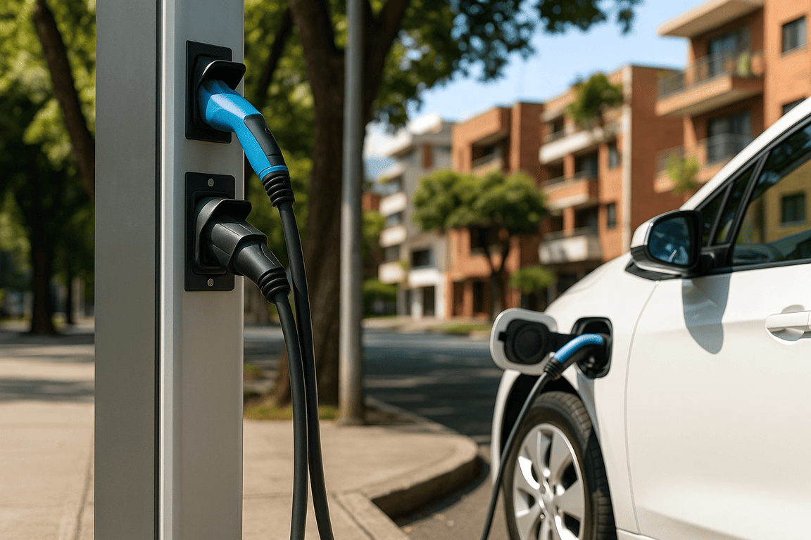 Conectores Tipo 2 y CCS en un poste de carga urbano