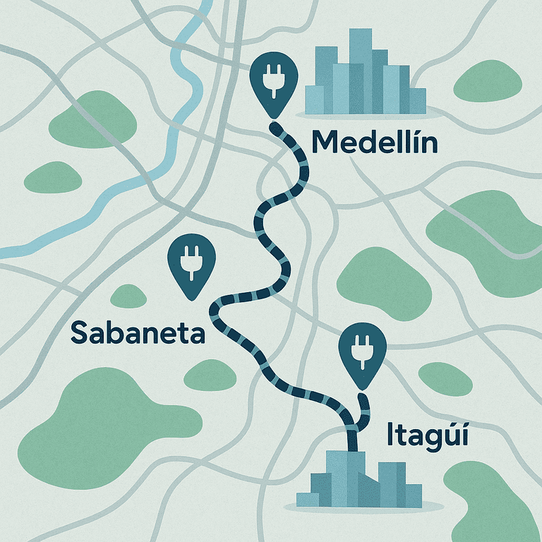 Ruta entre Medellín, Sabaneta e Itagüí con paradas de carga planificadas