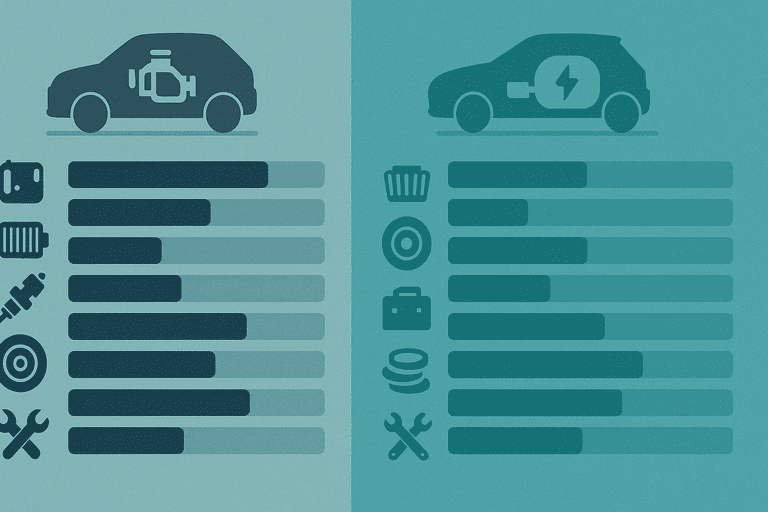 Tabla comparativa de operaciones de mantenimiento entre carro eléctrico y carro a gasolina