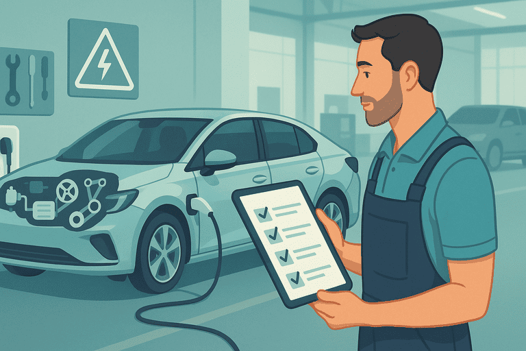 Checklist de revisión de un carro eléctrico en un taller especializado