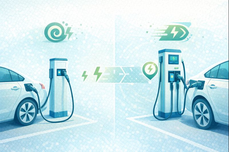 Comparación visual entre cargadores AC y DC para estaciones de carga públicas en Colombia
