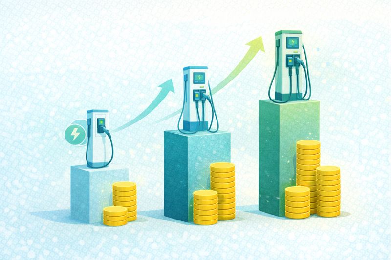Gráfico comparando inversión y retorno de diferentes tipos de estaciones de carga para carros eléctricos