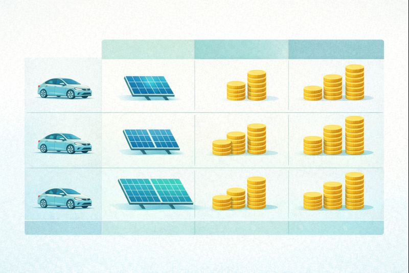 Tabla de costos y potencias recomendadas de paneles solares para cargar carro eléctrico