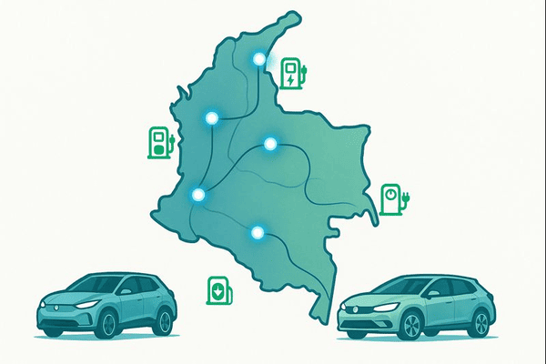 Mapa de Colombia con ciudades y puntos de carga resaltados