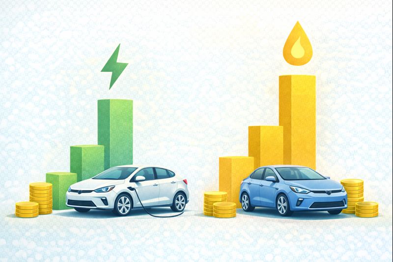 Gráfico comparando el costo por kilómetro de carro eléctrico frente a gasolina para conductores de aplicaciones en Colombia