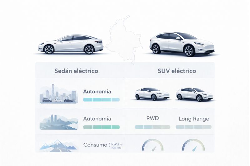 Tabla de autonomía real y consumo de energía de Tesla Model 3 y Model Y en Colombia