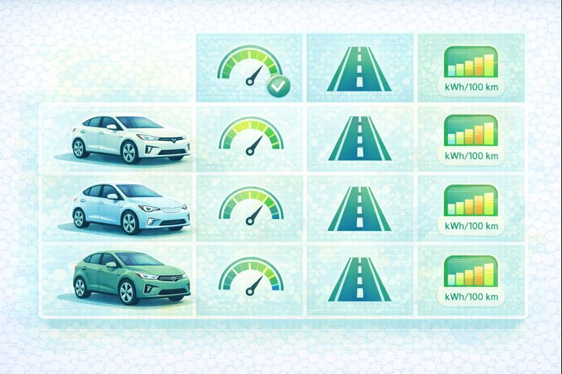 Tabla visual de autonomía y consumo de diferentes carros eléctricos