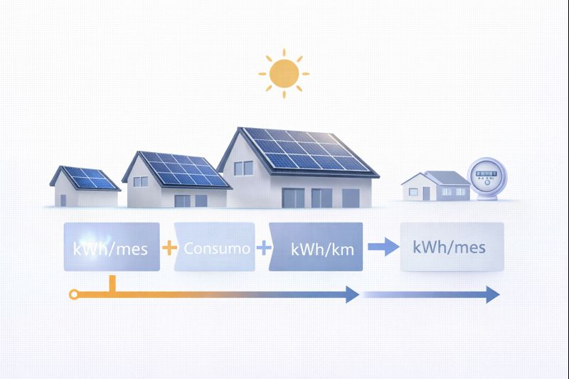 Ejemplo de dimensionamiento de paneles solares (kWp) para consumo residencial y carga de carro eléctrico